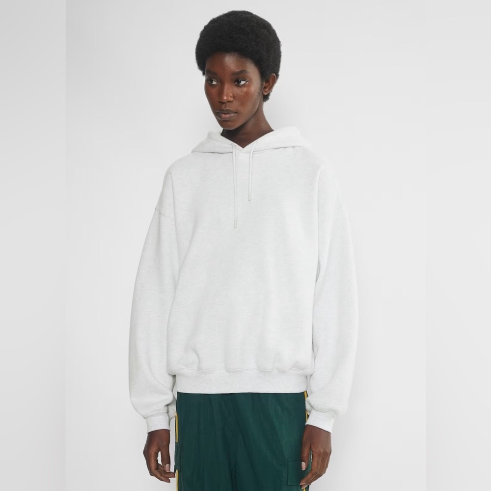 Aritzia Cozy Sweatfleece Mega Drop Shoulder Hoodie in Heather Cloud White